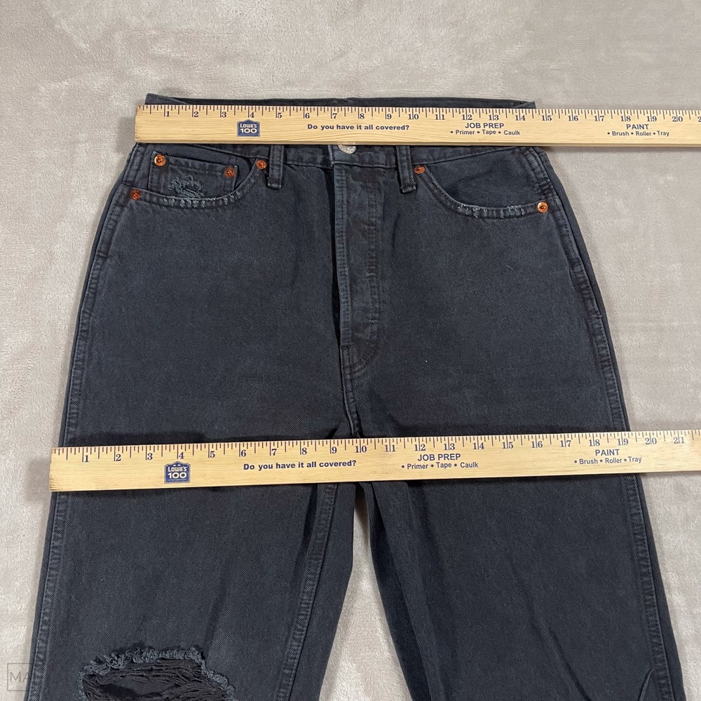 Re/Done Womens Jeans Loose High Rise Straight Distressed Denim Button Fly 28 Blk - Picture 6 of 9